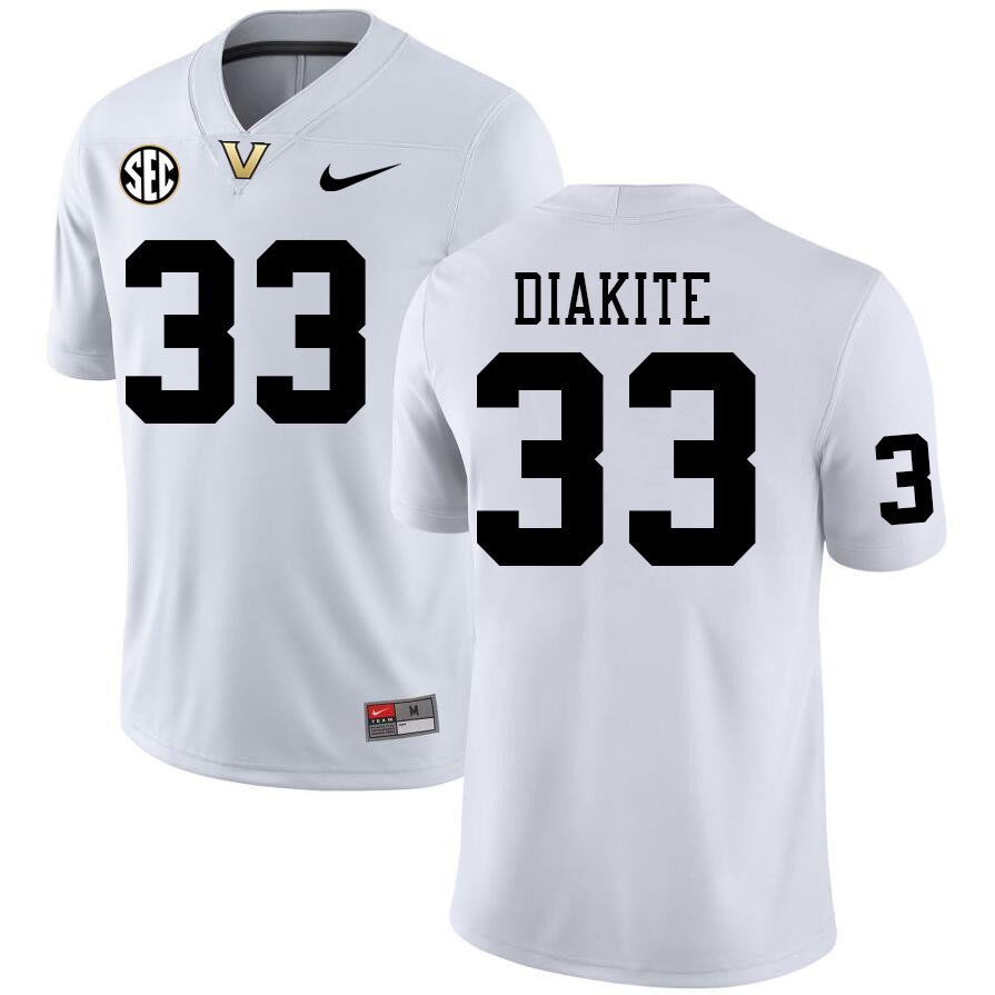 Vanderbilt Commodores #33 Boubacar Diakite College Football Jerseys Stitched Sale-White
